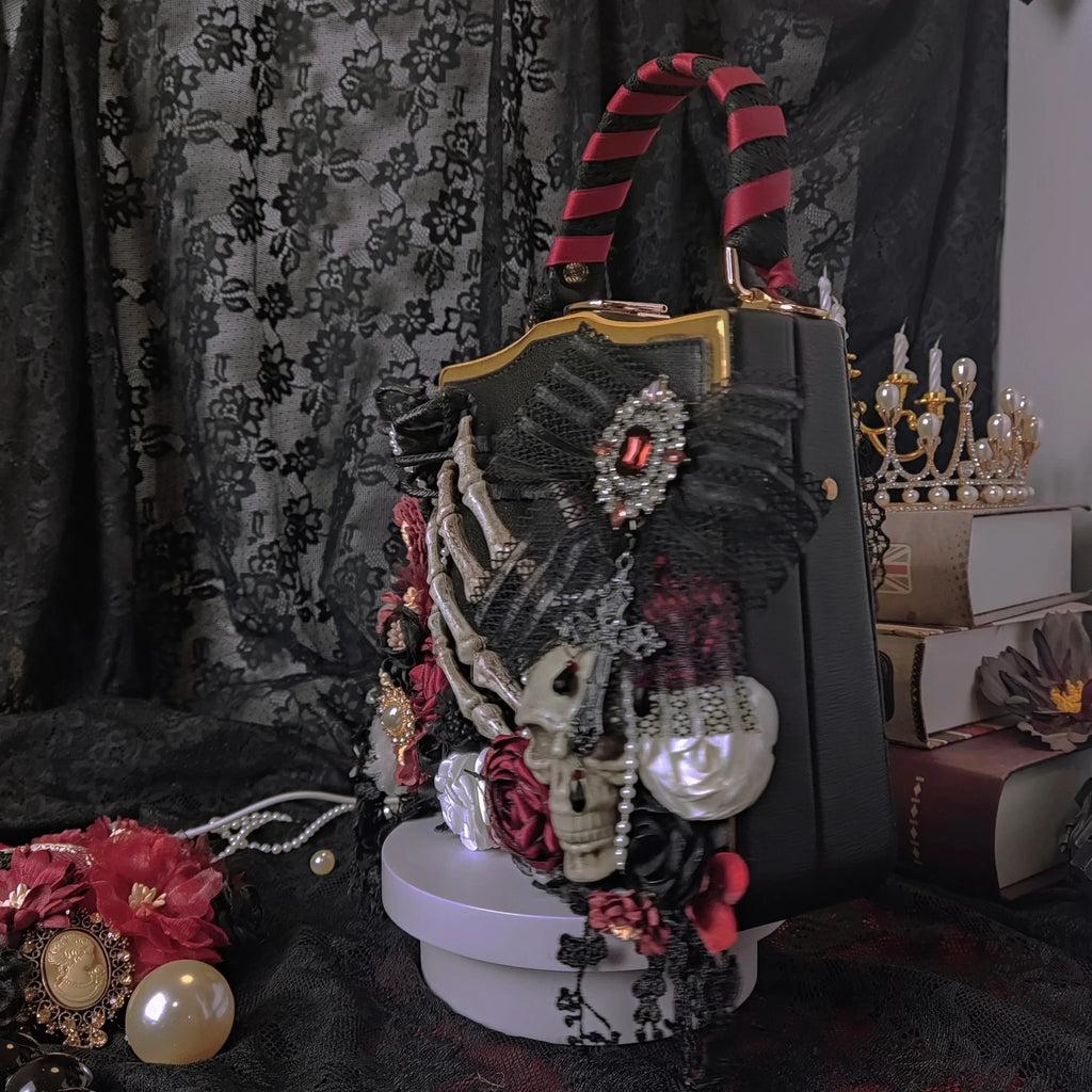 Vintage Punk Black Flower Shoulder Butterfly Skeleton Gothic Crossbody Bag Halloween
