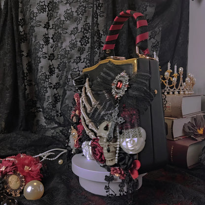 Vintage Punk Black Flower Shoulder Butterfly Skeleton Gothic Crossbody Bag Halloween