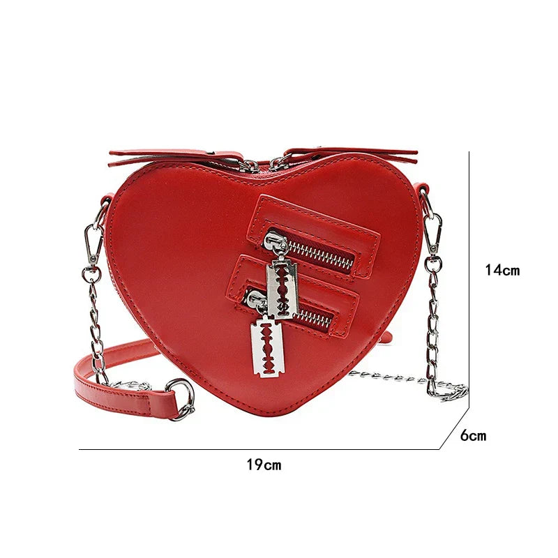 Gothic Heart Blade Zipper Chain Casual Summer Shoulder Handbag Crossbody Bag Halloween