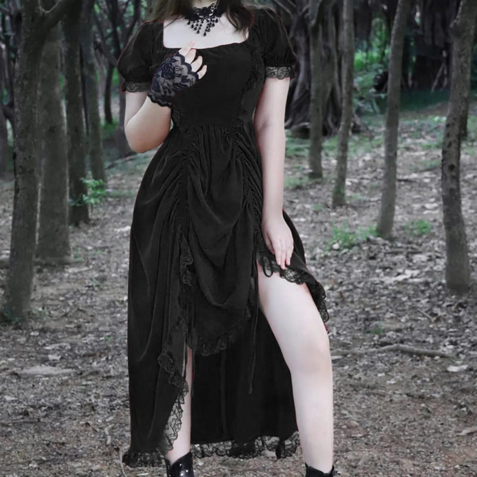 Medieval Lace Stitching Retro Midi Dress Main image