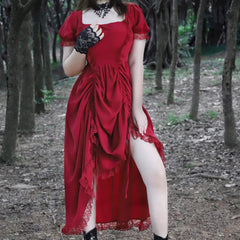 Medieval Lace Stitching Retro Midi Dress