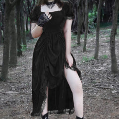 Medieval Lace Stitching Retro Midi Dress