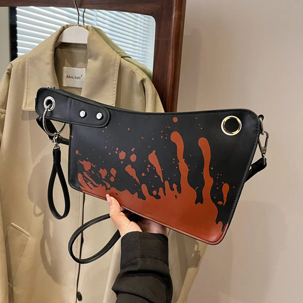 Gothic Unique Design Pu Leather Knife Shaped Halloween Clutch Bag Black