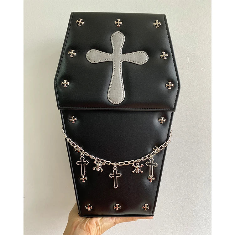 Gothic Vampire Coffin Shape Punk Lolita School Crossbody Halloween Bag Cross Black / 21X9X35