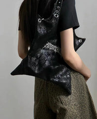 Grunge Black Gothic Dark Pu Leather Large Capacity Vintage Rivet Messenger Bag Halloween