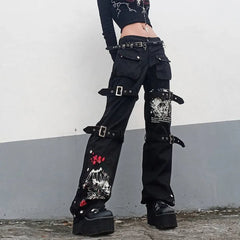 E-girl Gothic Black Cargo Pant