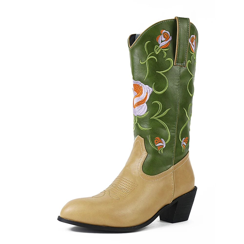 Love Heart Mid-Calf Chunky Heel Punk Western Boot