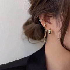 Geometric Tassel Chain Metal Clip Earring