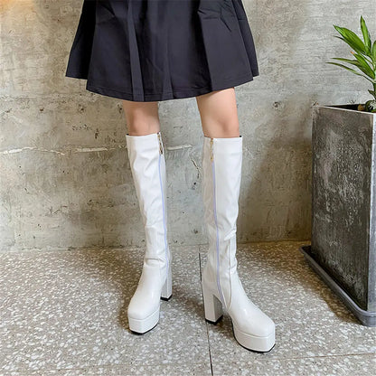 Candyfloss Love Heart Print Gothic Block Boot