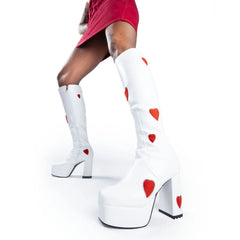 Candyfloss Love Heart Print Gothic Block Boot