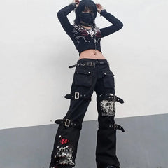E-girl Gothic Black Cargo Pant