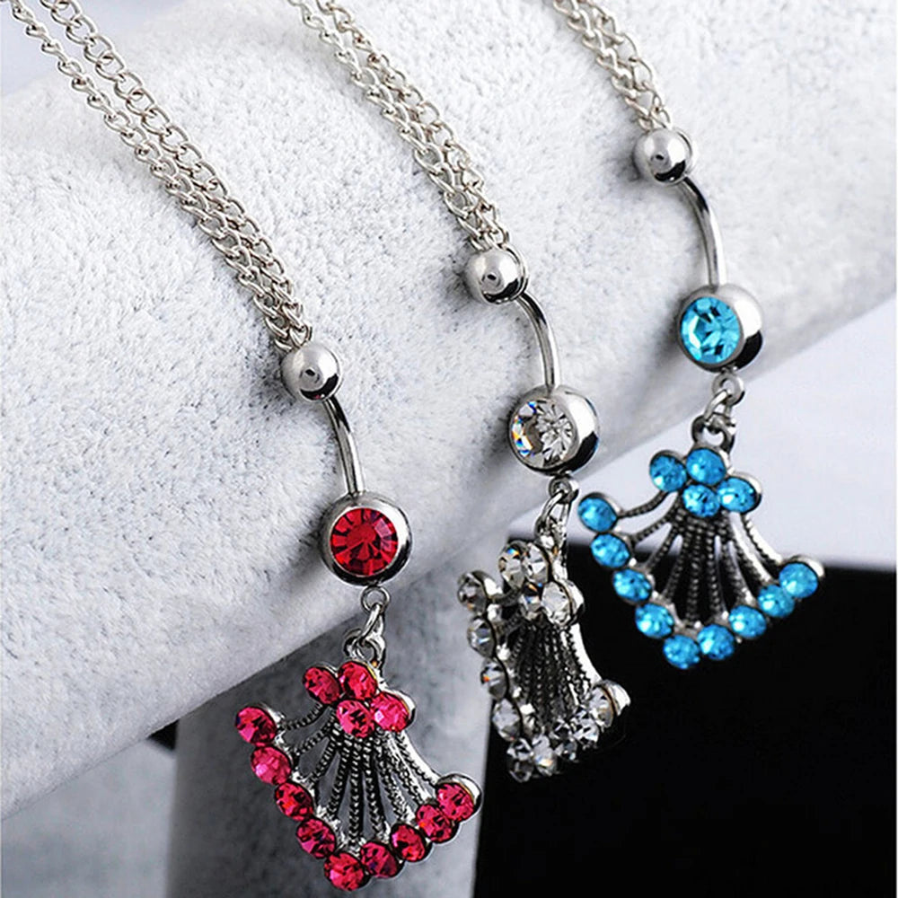 Blue Zircon Peacock Tail Gothic Belly Ring