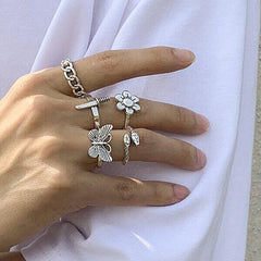 Gothic Skull Flower Angel Butterfly Ring