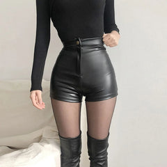 Black PU High Waist Short