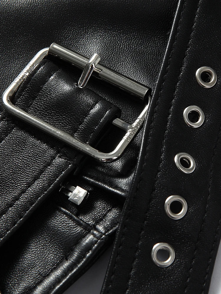 Off-Shoulder PU Leather Jacket