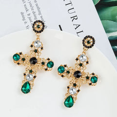 Vintage Crystal Cross Baroque Drop Earring