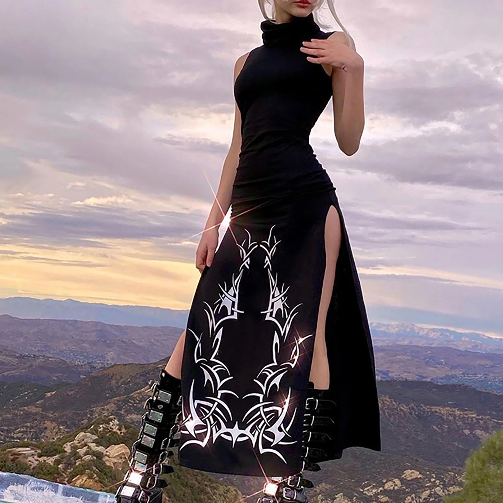Vintage Long Split Midi Dress Main image