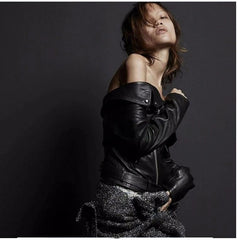 Off-Shoulder PU Leather Jacket