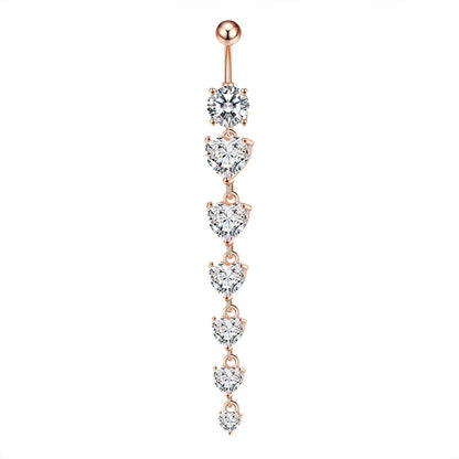 7 Heart Crystals Dangle Gothic Belly Ring