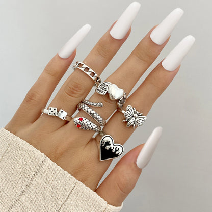 Gothic Heart Snake Animal Skull Ring