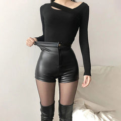 Black PU High Waist Short