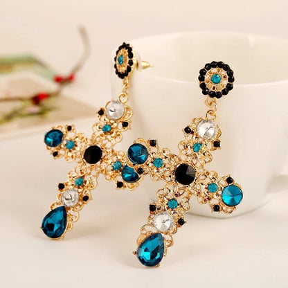 Vintage Crystal Cross Baroque Drop Earring