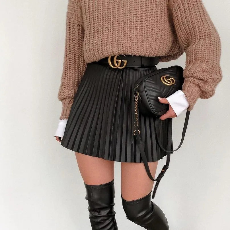 High Waist Pleated Faux Leather Skirt Main image