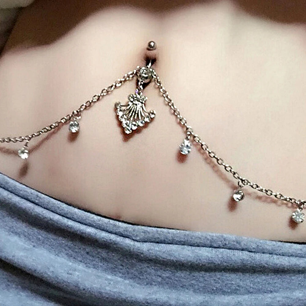 Blue Zircon Peacock Tail Gothic Belly Ring