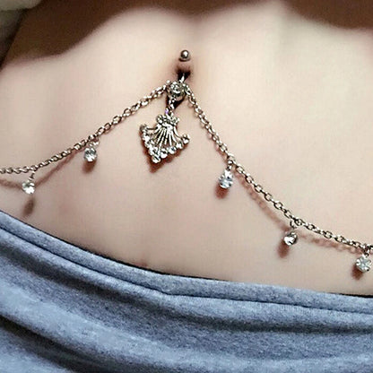 Blue Zircon Peacock Tail Gothic Belly Ring