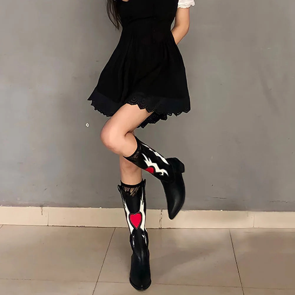 Love Heart Mid-Calf Chunky Heel Punk Western Boot Main image