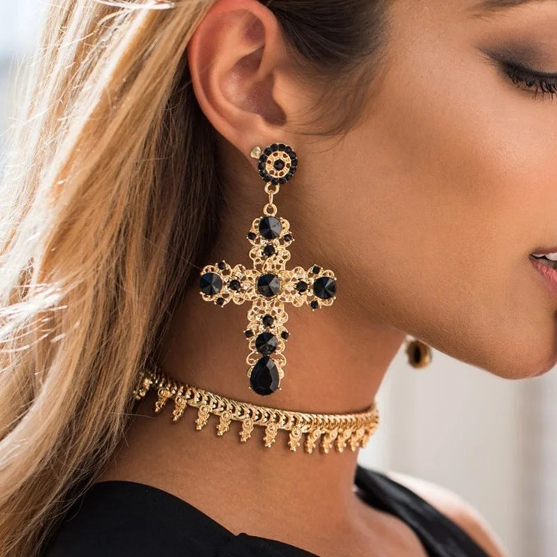 Vintage Crystal Cross Baroque Drop Earring