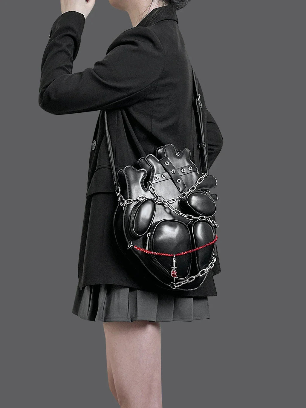 Original Dark Binding Chain Heart Punk Gothic Style Metal Sexy Shoulder Bag Halloween