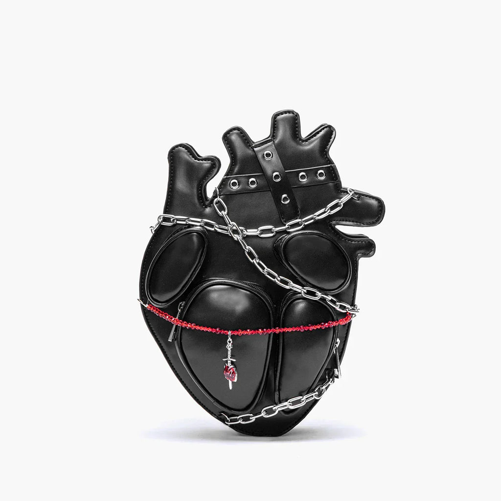 Original Dark Binding Chain Heart Punk Gothic Style Metal Sexy Shoulder Bag Black Halloween