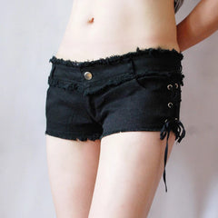 Low-Rise Tassel Denim Shorts