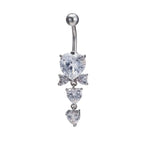 Silver Crystal Heart Gothic Belly Ring