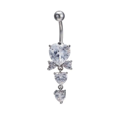 Silver Crystal Heart Gothic Belly Ring