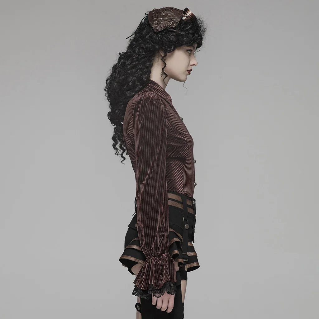 Elastic Velvet Gothic Long Sleeve Blouse