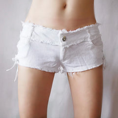 Low-Rise Tassel Denim Shorts