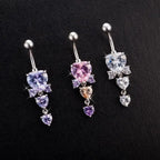 Silver Crystal Heart Gothic Belly Ring