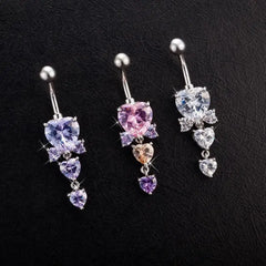 Silver Crystal Heart Gothic Belly Ring