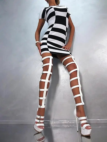 Strap Design Gladiator Platform Thigh Boot