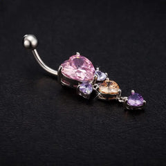 Silver Crystal Heart Gothic Belly Ring