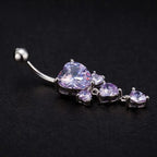 Silver Crystal Heart Gothic Belly Ring