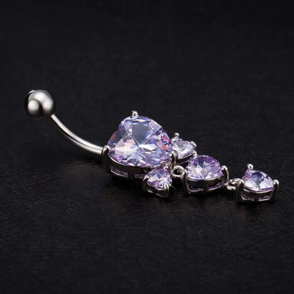 Silver Crystal Heart Gothic Belly Ring
