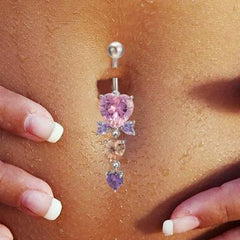 Silver Crystal Heart Gothic Belly Ring