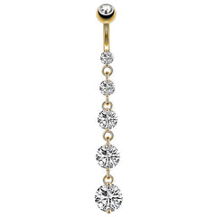 7 Heart Crystals Long Gothic Belly Ring