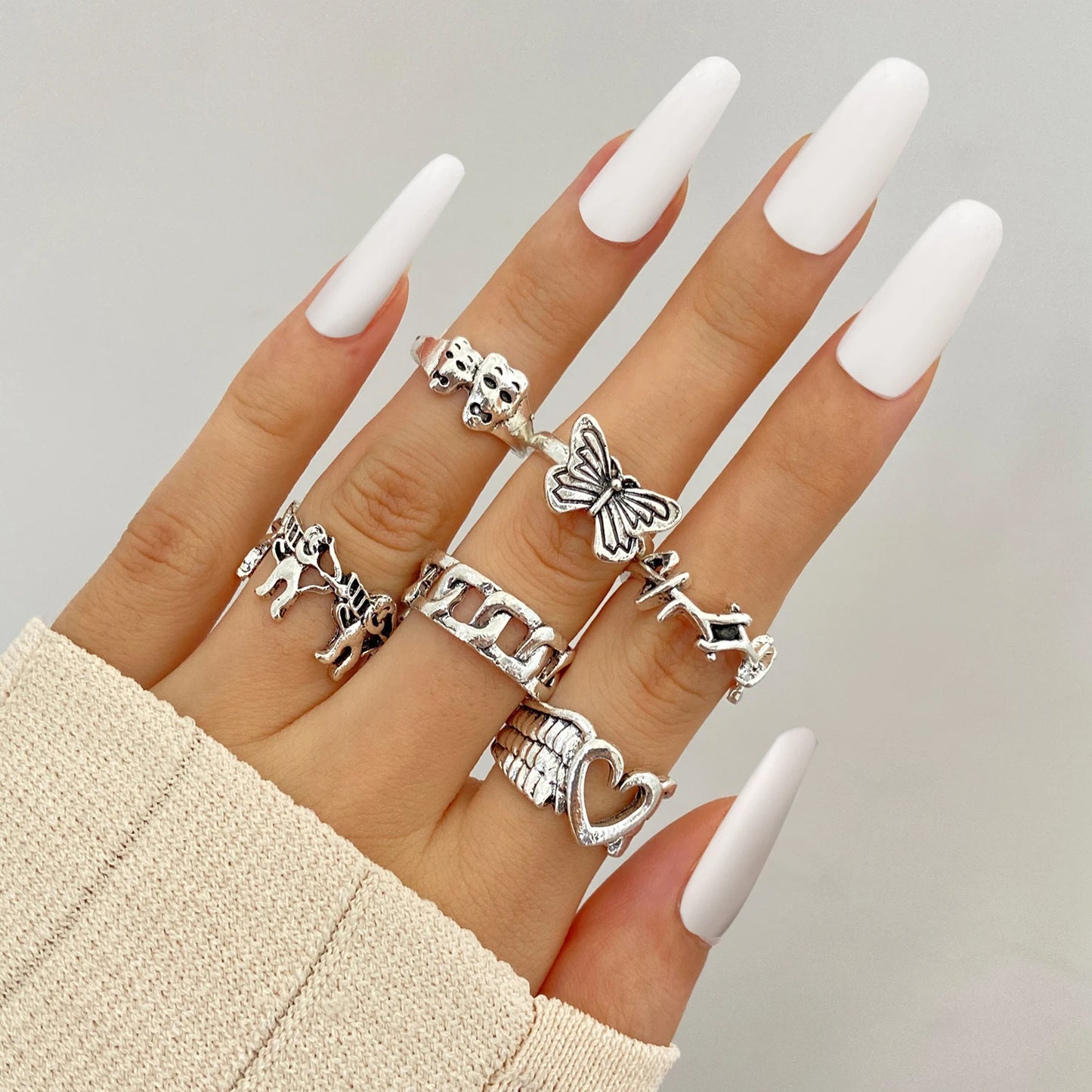 Gothic Heart Snake Animal Skull Ring