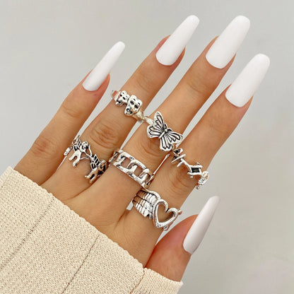 Gothic Heart Snake Animal Skull Ring