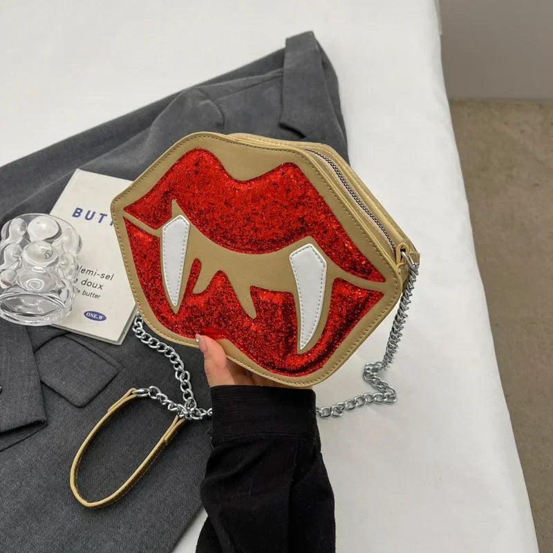 Halloween Sling Red Mouth Gothic Party Spooky Festa Bag Gold / (20Cm