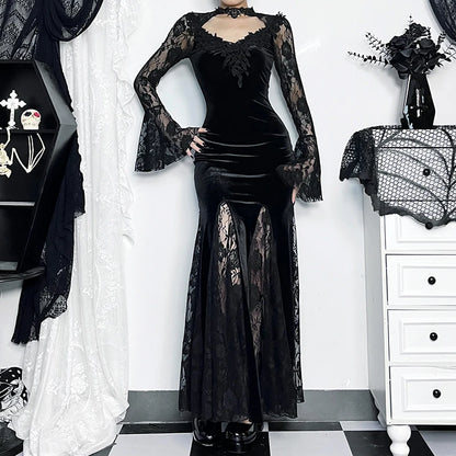 High Waist Gothic Style Maxi Dress